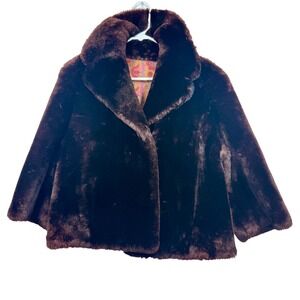 Vintage Fur‎ Mouton Jacket Brown Collar Lined Sz M/L No Tag